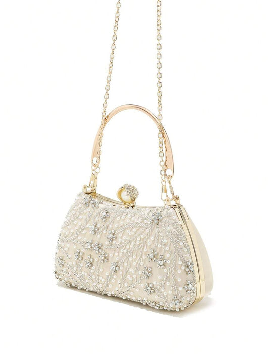 Heavy Duty Solid Colour Pearl Box Clutch Bag for Women, Elegant Party and Wedding Purse, Handheld Chain Bag for Special Occasions and Gatherings