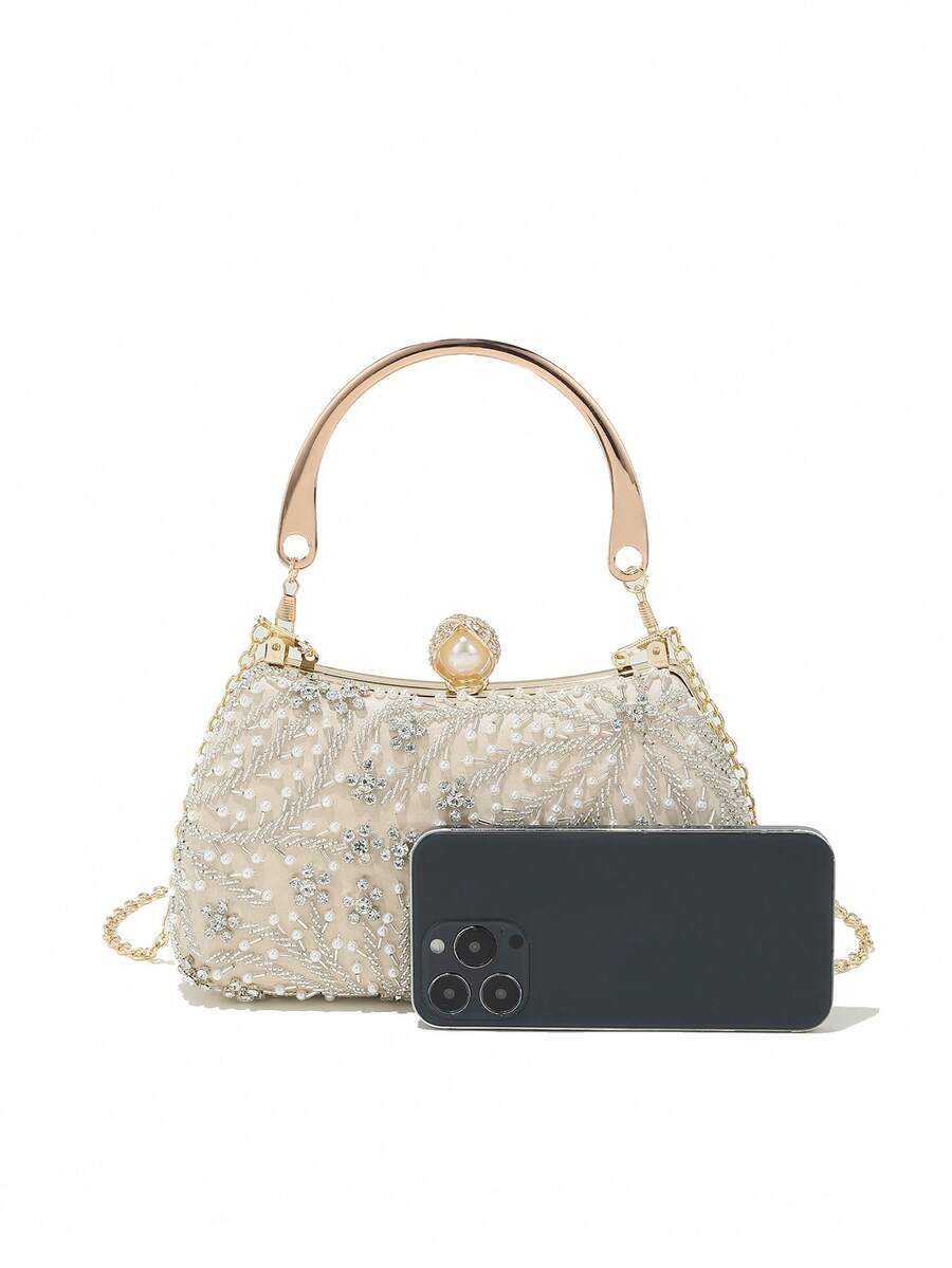 Heavy Duty Solid Colour Pearl Box Clutch Bag for Women, Elegant Party and Wedding Purse, Handheld Chain Bag for Special Occasions and Gatherings