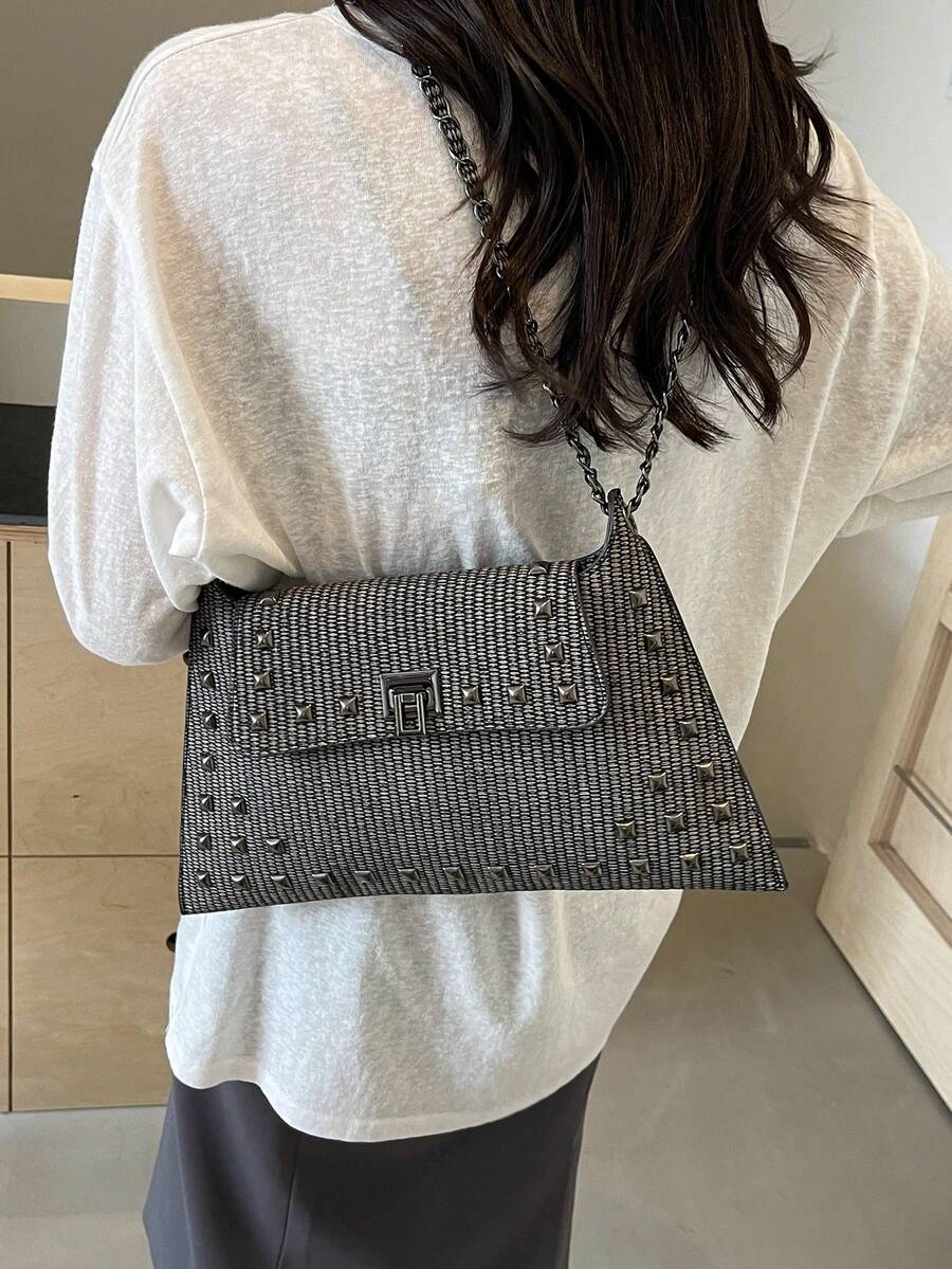 Solid Colour PU Leather Crossbody Bag with Twist Lock, Sleek and Fashionable Shoulder Bag for Office, School, Work or Daily Shopping