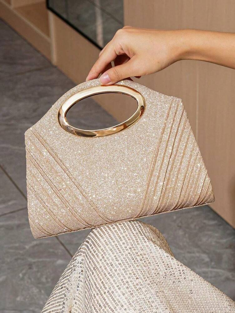 Rhinestone Bucket Bag for Women with Drawstring Design, Clear Faux Pearl Evening Bag, Elegant Purse for Parties, Weddings and Special Occasions
