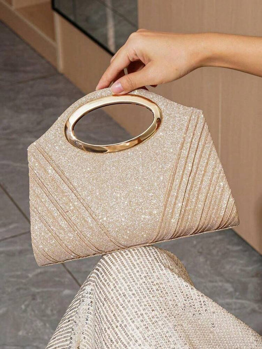 Rhinestone Bucket Bag for Women with Drawstring Design, Clear Faux Pearl Evening Bag, Elegant Purse for Parties, Weddings and Special Occasions