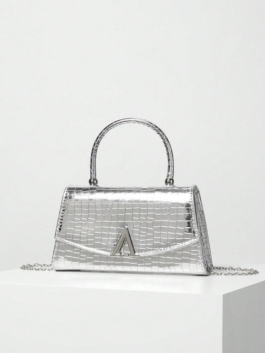 Solid Colour Mini Satchel Evening Bag for Women, Patent Chain Clutch Purse, Perfect Gift for Party, Wedding, Prom or Formal Events, Glitter Accent