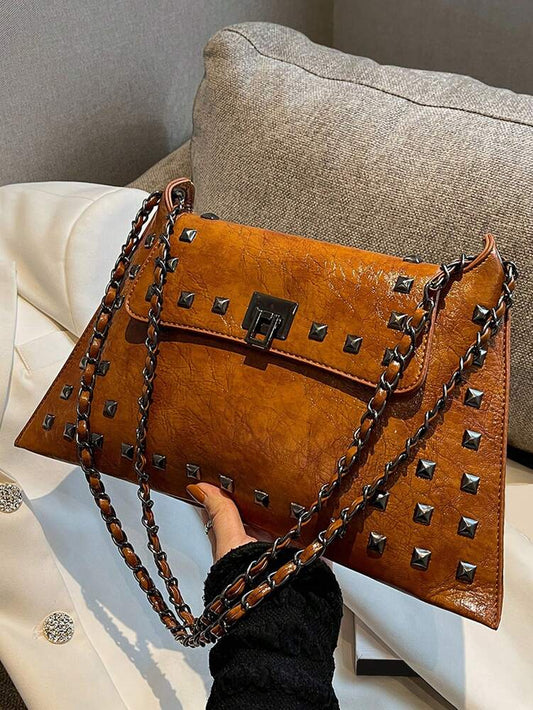 Solid Colour PU Leather Crossbody Bag with Twist Lock, Sleek and Fashionable Shoulder Bag for Office, School, Work or Daily Shopping