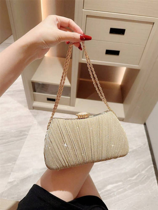 Elegant Metal Box Clutch Evening Bag for Women, Chain Strap, Ideal for Weddings, Proms, Banquets or Holiday Parties, Matches Sequin Dresses Perfectly