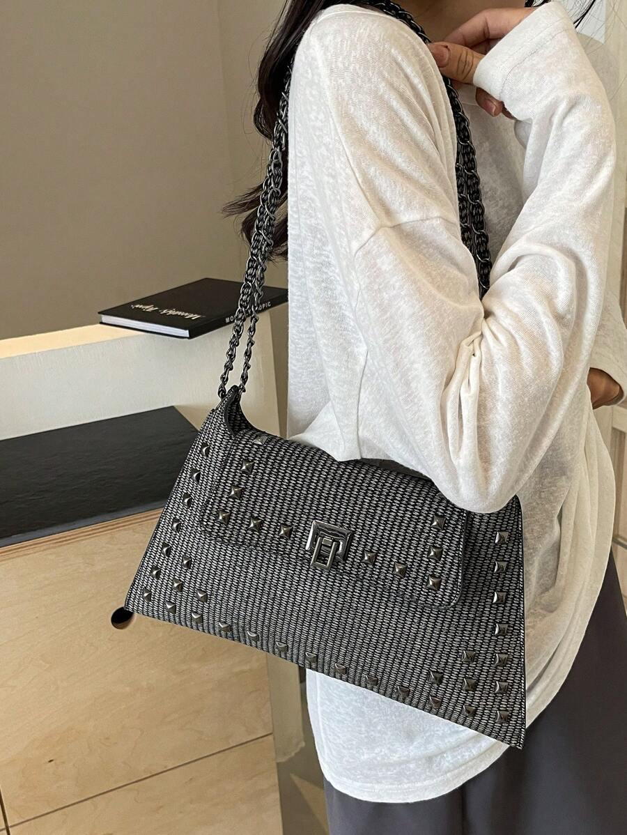 Solid Colour PU Leather Crossbody Bag with Twist Lock, Sleek and Fashionable Shoulder Bag for Office, School, Work or Daily Shopping