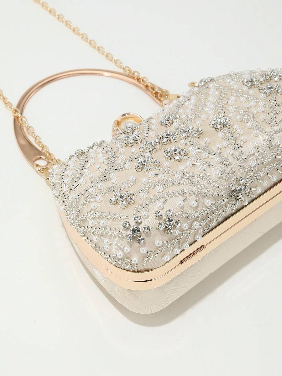 Heavy Duty Solid Colour Pearl Box Clutch Bag for Women, Elegant Party and Wedding Purse, Handheld Chain Bag for Special Occasions and Gatherings