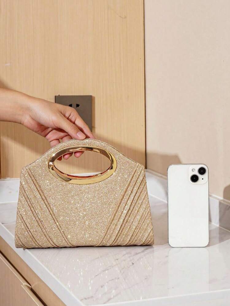 Rhinestone Bucket Bag for Women with Drawstring Design, Clear Faux Pearl Evening Bag, Elegant Purse for Parties, Weddings and Special Occasions