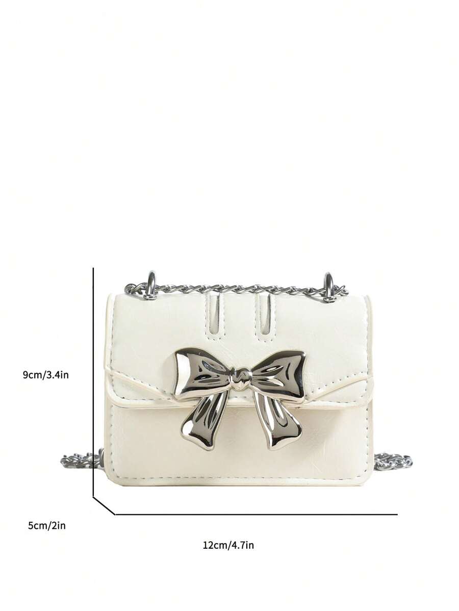 Fashionable Mini Square Crossbody Bag with Bow Decoration and Double Chain, Ideal for Fall and Winter, Lightweight Daily Purse for Students and Women