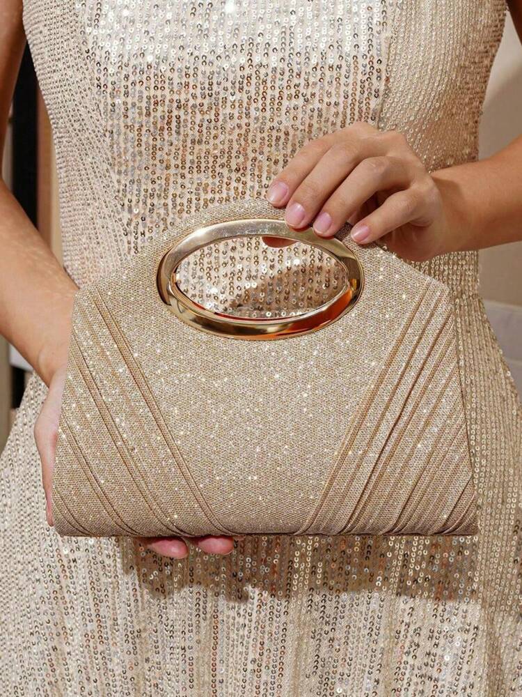 Rhinestone Bucket Bag for Women with Drawstring Design, Clear Faux Pearl Evening Bag, Elegant Purse for Parties, Weddings and Special Occasions