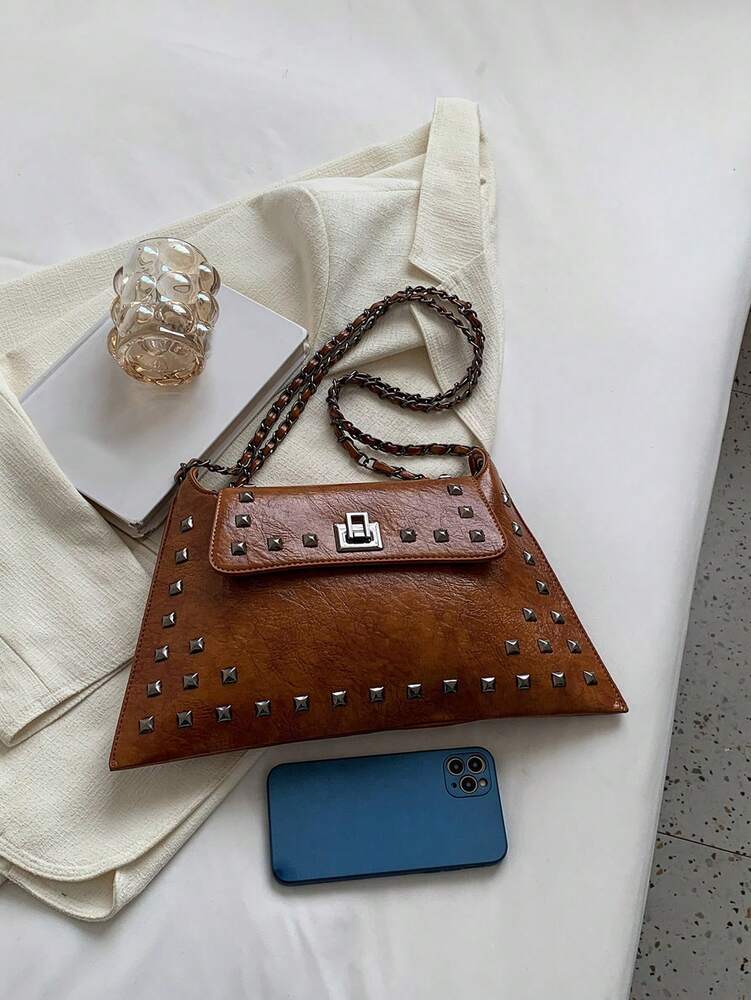 Solid Colour PU Leather Crossbody Bag with Twist Lock, Sleek and Fashionable Shoulder Bag for Office, School, Work or Daily Shopping