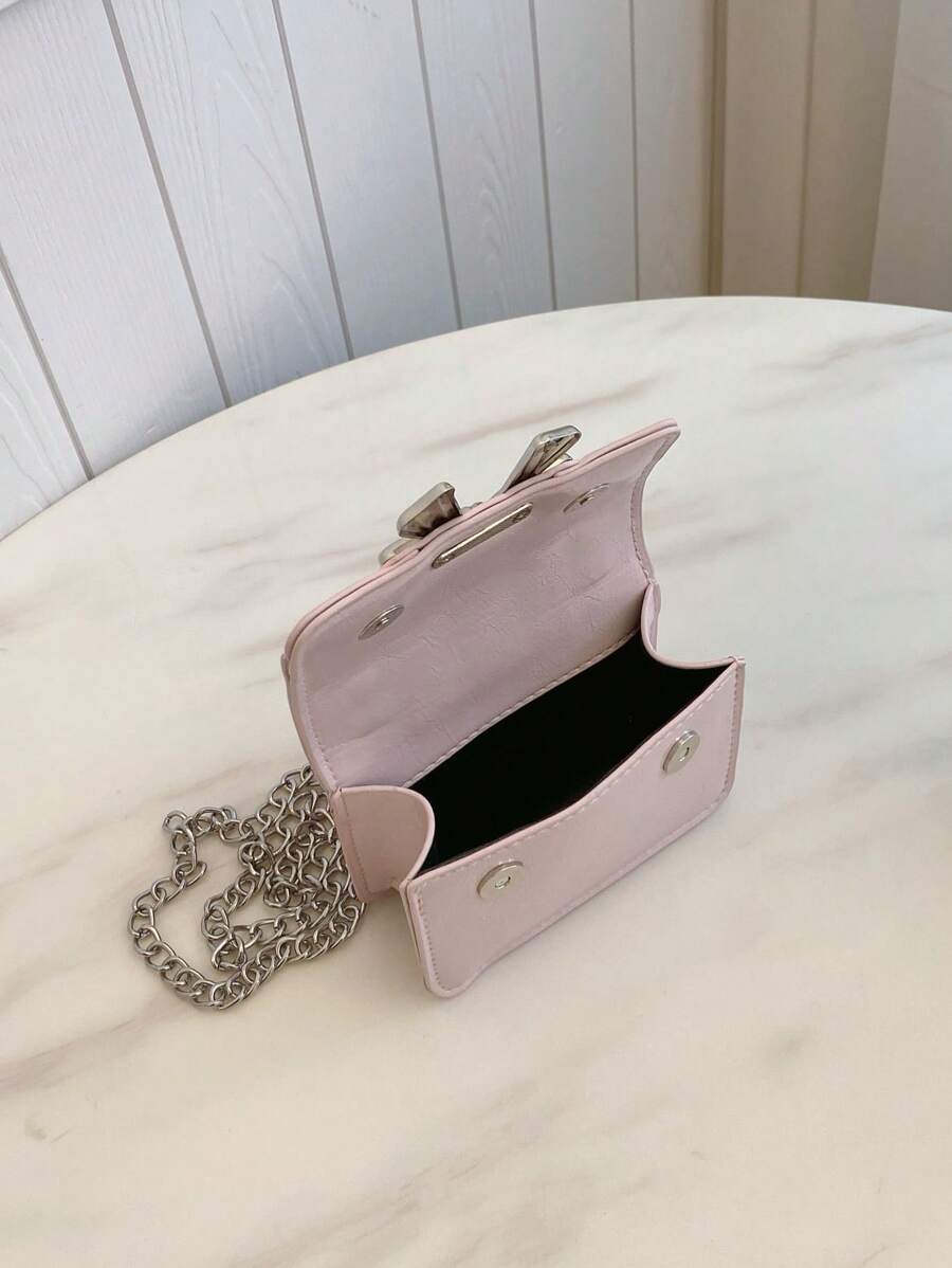 Fashionable Mini Square Crossbody Bag with Bow Decoration and Double Chain, Ideal for Fall and Winter, Lightweight Daily Purse for Students and Women