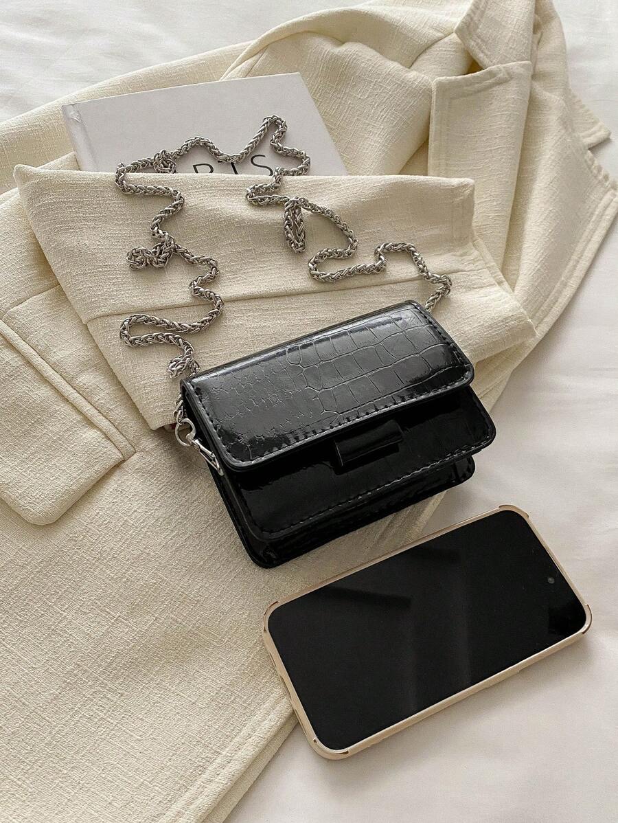 Stylish Mini Square Crossbody Bag with Bow Hardware, Flap Closure and Chain Strap, Perfect for Fall/Winter, Lightweight Bag for Girls and Ladies