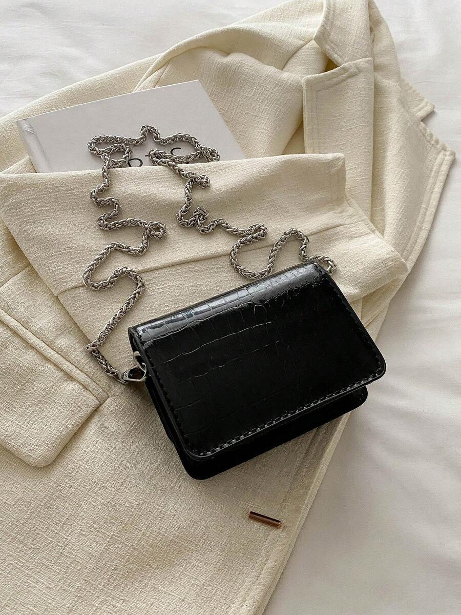 Stylish Mini Square Crossbody Bag with Bow Hardware, Flap Closure and Chain Strap, Perfect for Fall/Winter, Lightweight Bag for Girls and Ladies