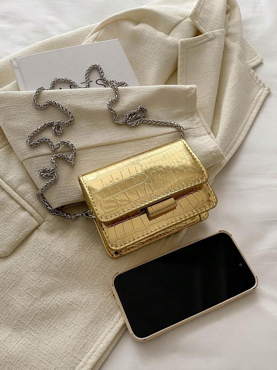 Stylish Mini Square Crossbody Bag with Bow Hardware, Flap Closure and Chain Strap, Perfect for Fall/Winter, Lightweight Bag for Girls and Ladies