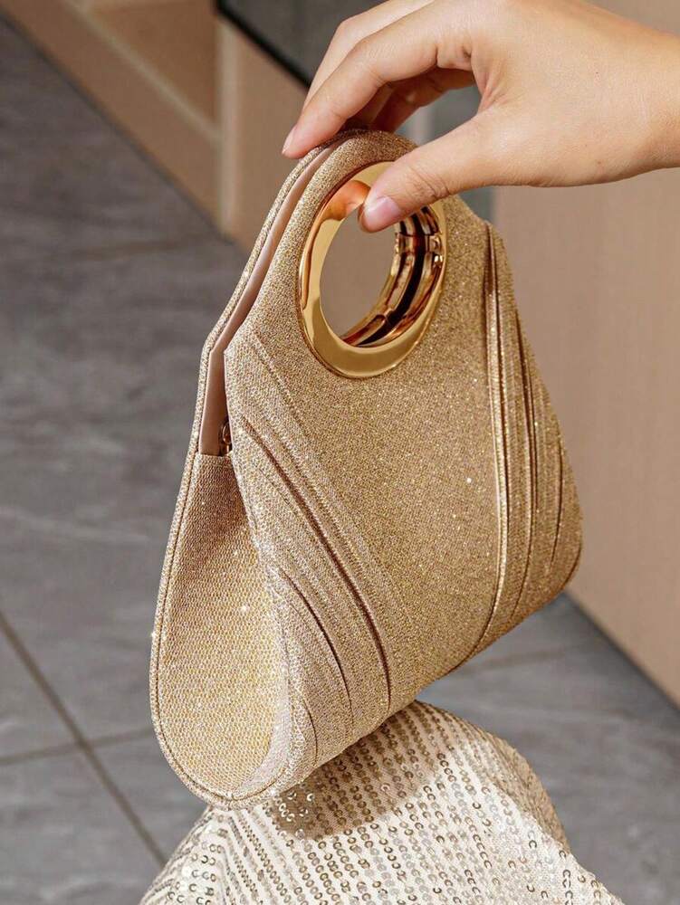 Rhinestone Bucket Bag for Women with Drawstring Design, Clear Faux Pearl Evening Bag, Elegant Purse for Parties, Weddings and Special Occasions