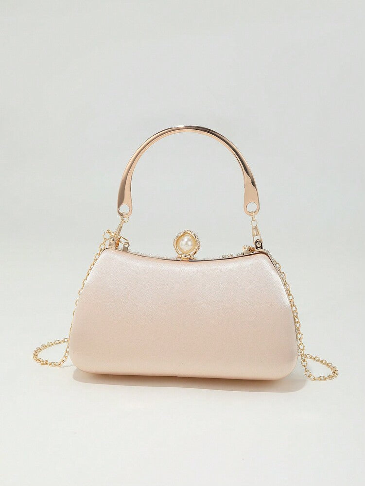 Heavy Duty Solid Colour Pearl Box Clutch Bag for Women, Elegant Party and Wedding Purse, Handheld Chain Bag for Special Occasions and Gatherings