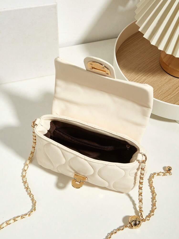 Versatile Quilted Shoulder Bag with Golden Ball Chain and Embroidery, Ideal for Work, Shopping or Evening Out, Lightweight Gift for Women
