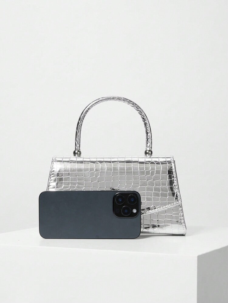Solid Colour Mini Satchel Evening Bag for Women, Patent Chain Clutch Purse, Perfect Gift for Party, Wedding, Prom or Formal Events, Glitter Accent