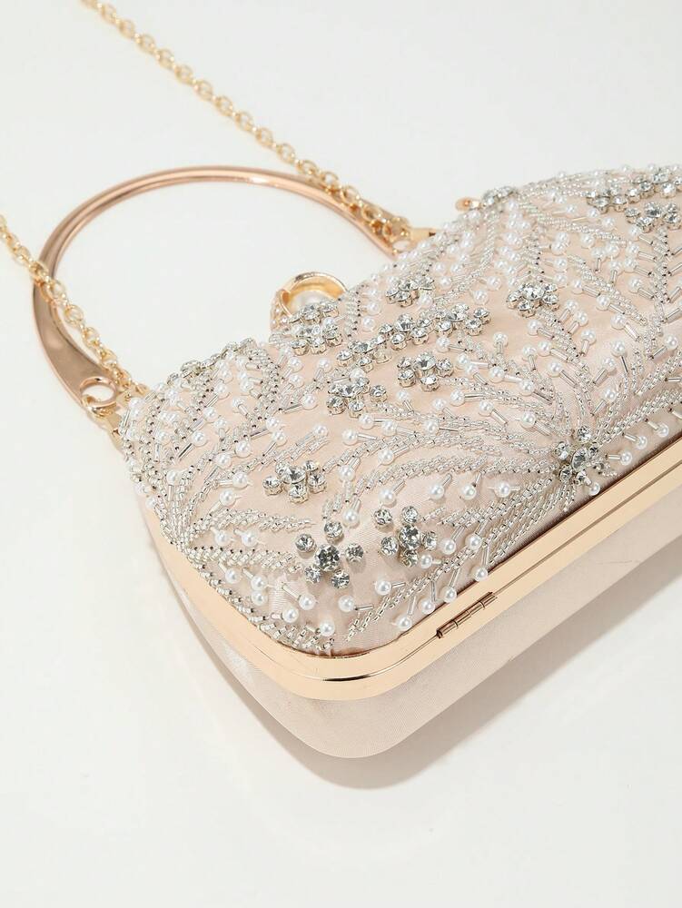 Heavy Duty Solid Colour Pearl Box Clutch Bag for Women, Elegant Party and Wedding Purse, Handheld Chain Bag for Special Occasions and Gatherings