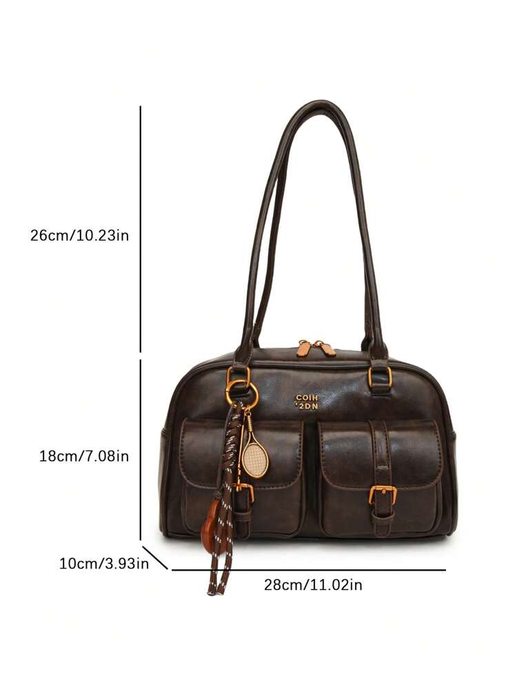 Trendy Pillow Shoulder Bag with Bread Knot Pendant and Multi Pockets, Retro Minimalist Handbag for Women, Perfect for Daily Use and Shopping