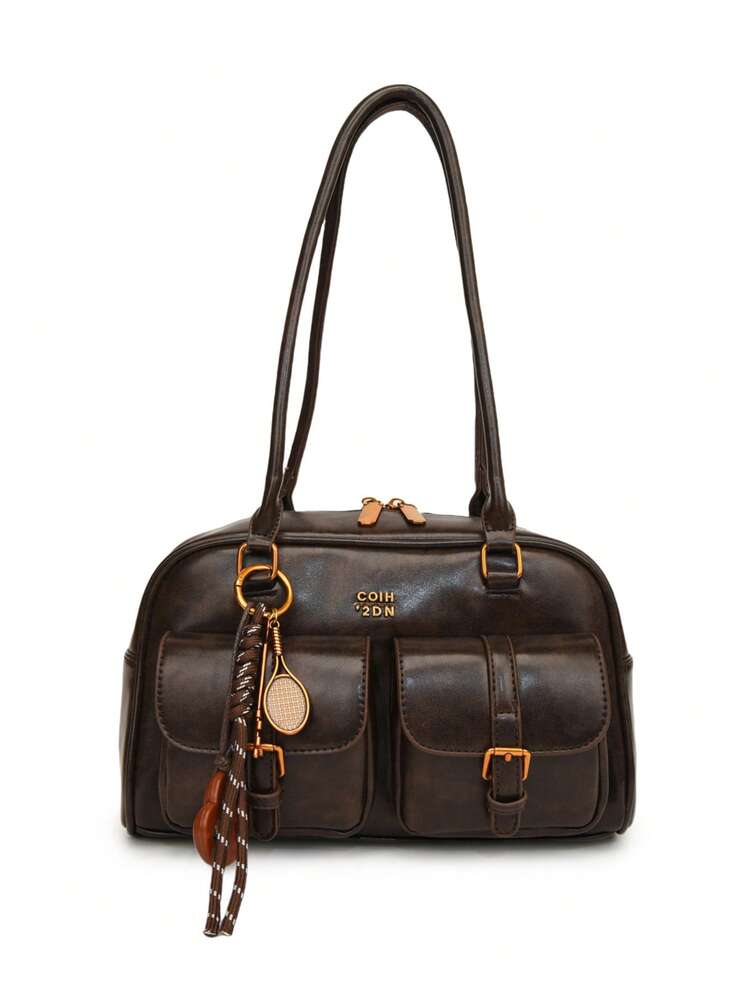 Trendy Pillow Shoulder Bag with Bread Knot Pendant and Multi Pockets, Retro Minimalist Handbag for Women, Perfect for Daily Use and Shopping