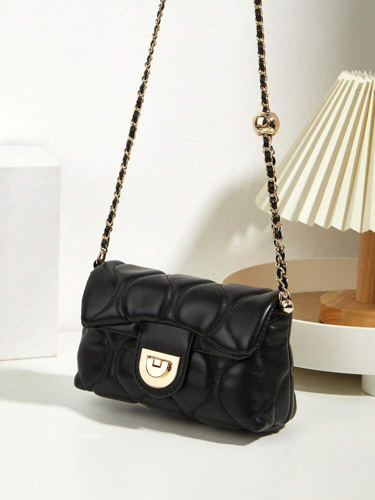 Versatile Quilted Shoulder Bag with Golden Ball Chain and Embroidery, Ideal for Work, Shopping or Evening Out, Lightweight Gift for Women
